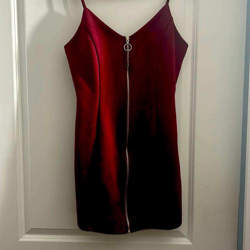 Rich Burgundy, spaghetti strap, zip up cocktail dress, size medium.